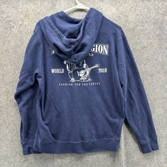 True Religion Hoodie Mens Medium Blue Classic Logo Zip Up Hooded Sweatshirt - Picture 2 of 10